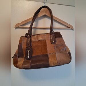 Fossil Patchwork Leather Handbag - Brown and Tan